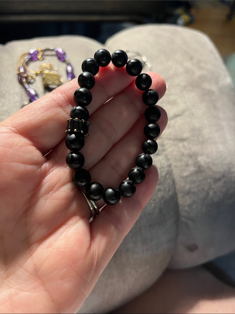 Black Beaded Stretch Bracelet with Accent Spacer 1713
